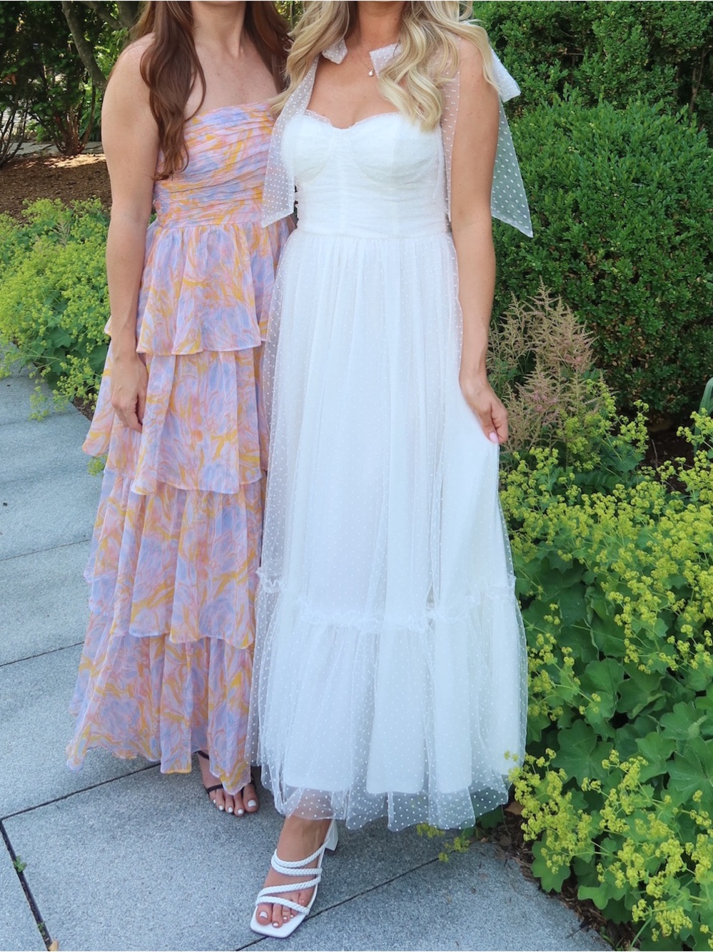 White Tulle Midi Dress with Polka Dot Overlay - Picture 3 of 4